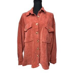 Forever 21 Rust Orange‎ Corduroy Button Up Oversized Shacket Pockets Size 0X